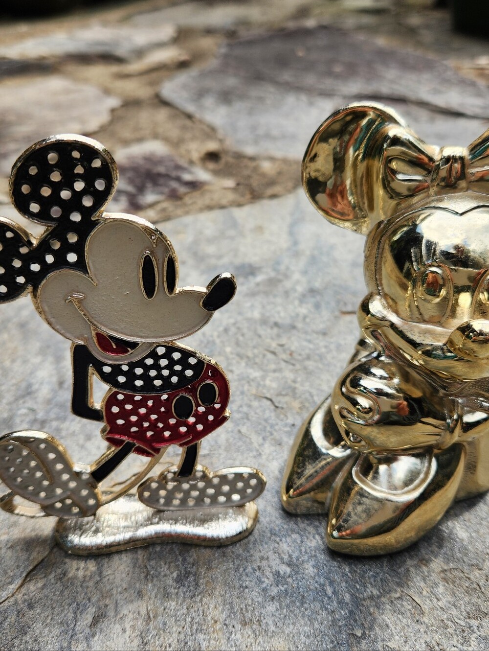 Mickey Earring Tree And Minnie Bank. Both Are Metal 1980's Era Collectibles.
